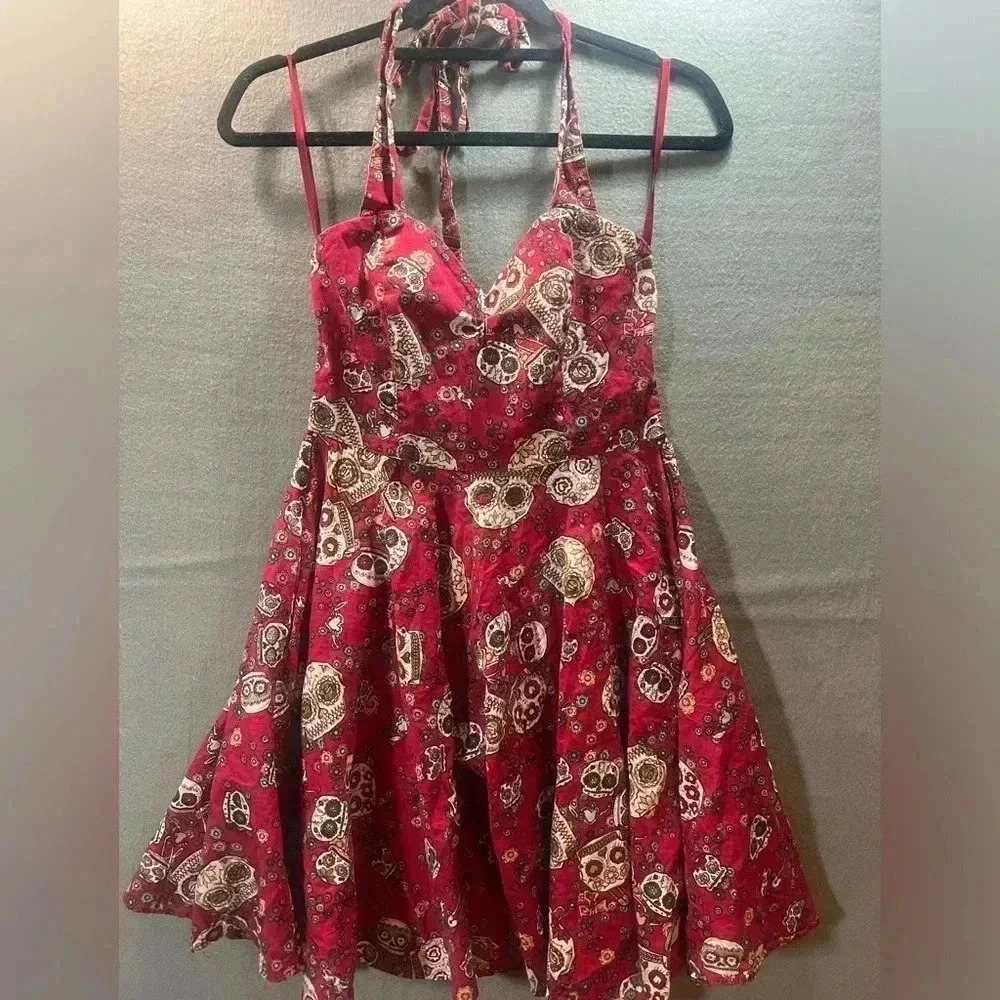 Hell Bunny Vixen Jasmin Sugar Skull Fit and Flare Dress Sz Small